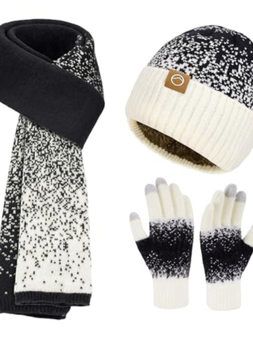 🆕 Winter Beanie Hat Scarf Gloves, Warm Fleece Lined Knit Beanie Hat Long Scarf